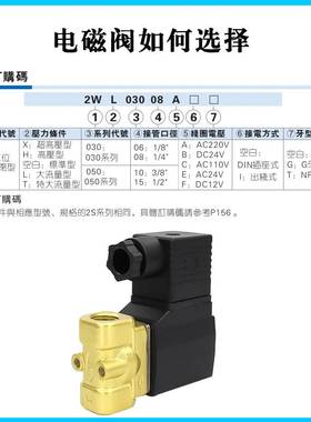 亚德客流体电磁阀2WX/L/T/H030/050-06/08/10/15B/A AC220V DC24V