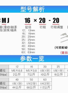 TCLJ/TCMJ12/16/20/25X10X20X40X50X75X100-20-30S可调三轴气缸