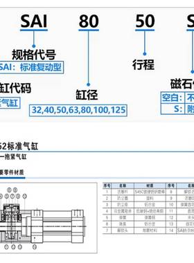 亚德客抱紧气缸BSAI带锁气缸40X50X100X300X500X600X700X800X900S