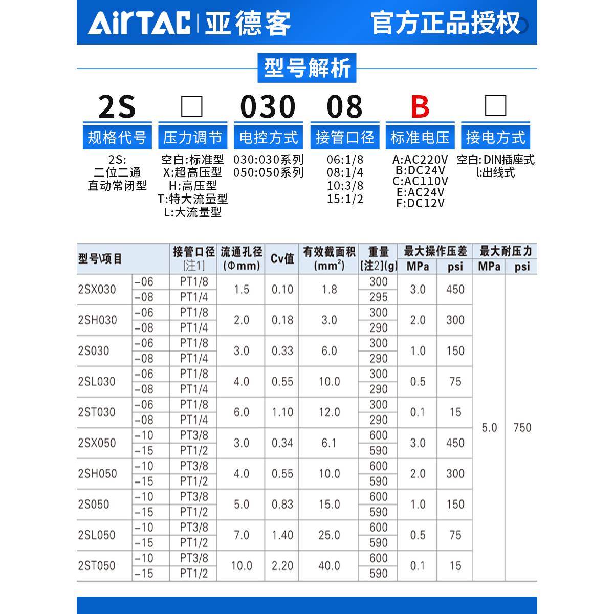 亚德客流体控制阀电磁阀304不锈钢水阀2S030/050-06/08/10/15A/B