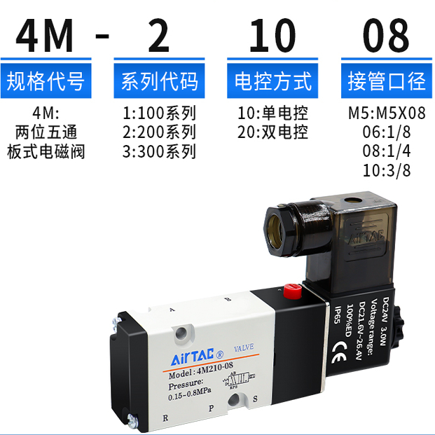 原装亚德客4M210-08气动电磁控制阀220v二位五通换向阀24v线圈
