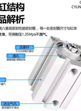 亚德克型薄型气缸ACQ/ASQ/ATQ/ACQD/ACQJ/TACQ小型气动大推力