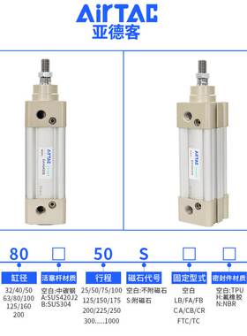 原装亚德客大推力标准气缸SAI40X25X50X75X100X125X150X175X200-S