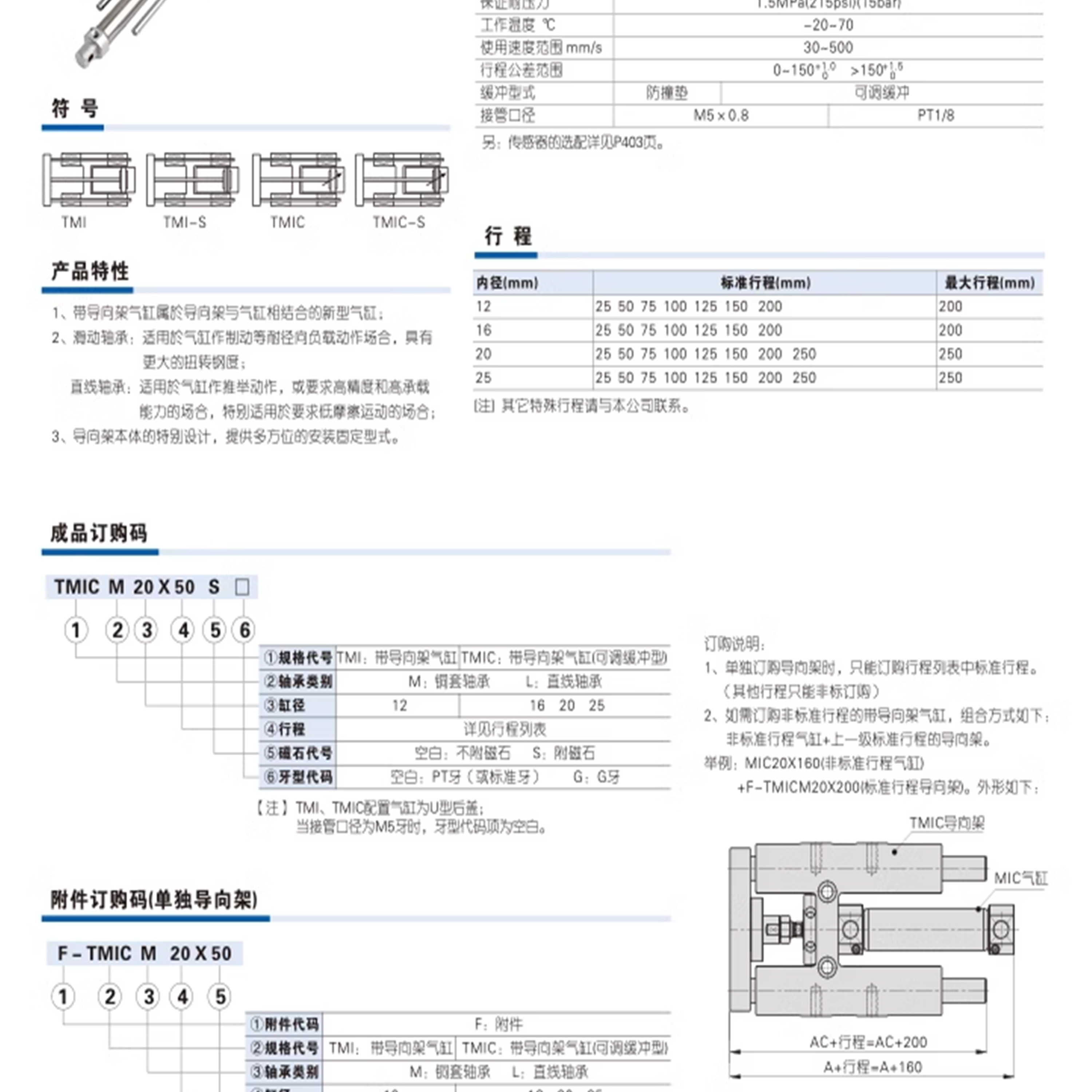 TMICM铜套TMICL轴承/三轴带导杆导向支架12-25/16-25/20-25/25-25