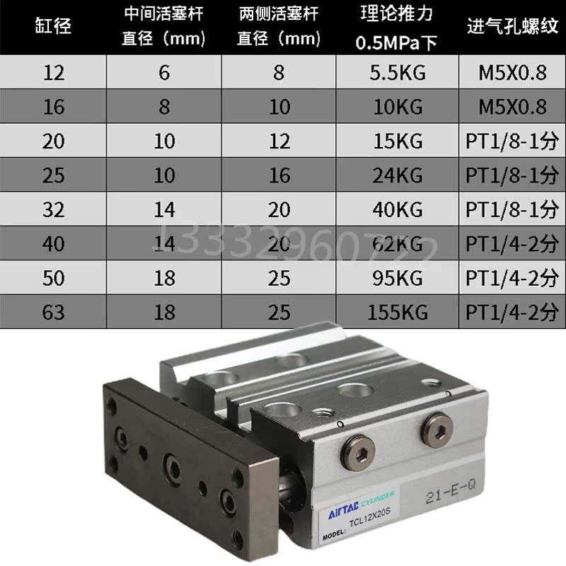 亚德客三轴三杆气缸TCL63X25X30X40X50X60X75X80X90X100X125X250S