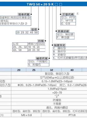 亚德客阻挡气缸 TWQ20/25/32/40/50X10X15X20X25X30SC SR SB SK F