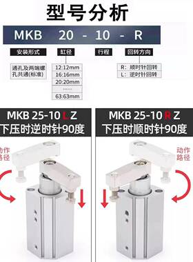 旋转压紧气缸转角夹紧下压90度MKB/QCK16 25 32 40-10*20X30R/LSM