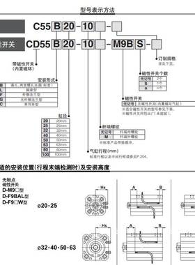 SMC型C55B薄型气缸/CD55B/20-25-32-40-50-63-10-30-35-45-100D-M