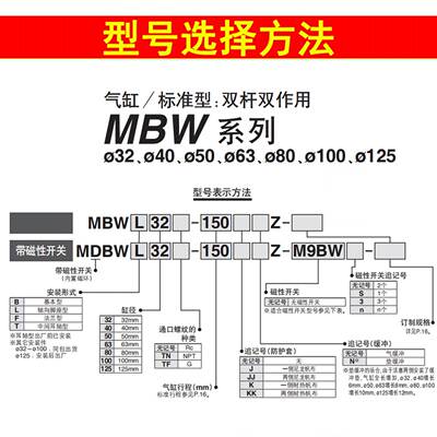 SMC标准气缸MBWB/MDBWB32/40/50/63-50-100-350-400-450-500-600Z