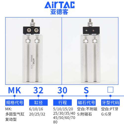 原装亚德客小型多位置固定气缸大推力MK25X5X10X15X30X35X40X60-S