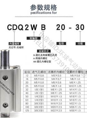 SMC薄型气缸CDQ2WB/CQ2WB12/16/20/25/32/40/50/63-75-100-150