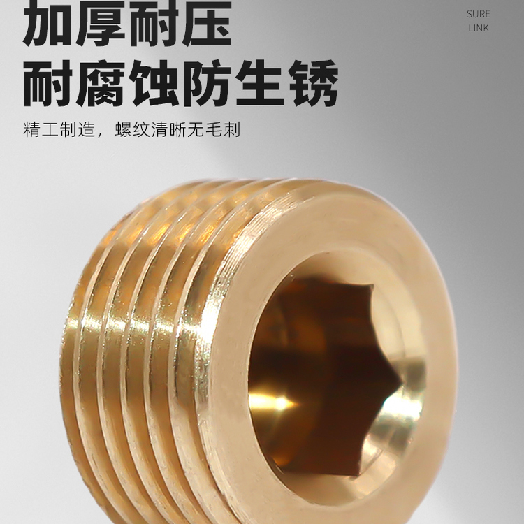 全铜加厚304不锈钢内六角闷头铁堵头带密封圈BP-M3/M5/01/02/03/4