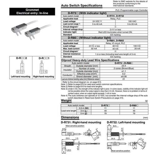 SMC磁性开关D-R731L D-R732L D-T792/T791/S791/S792/S7P1/S7P2