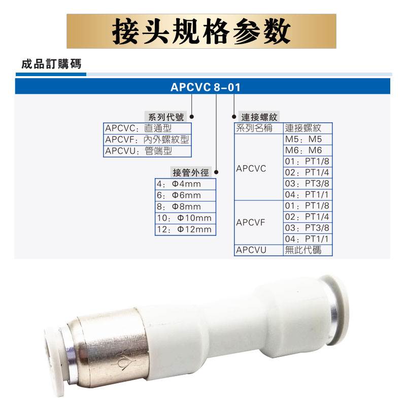 原装ATC亚德客单向阀X-APCVU4 APCVU6 APCVU8 APCVU10 APCVU12