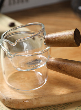 咖啡量杯萃取杯玻璃刻度杯子木柄盎司杯奶盅shot杯意式浓缩咖啡杯