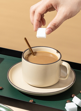 北欧简约风咖啡杯高档精致哑光陶瓷马克杯拉花家用拿铁杯碟勺套装
