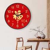 时钟 美观中式 福字轻奢简约家用石英钟挂钟客厅装 饰挂墙静音钟时尚