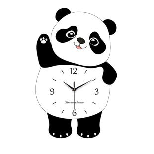 精梭熊猫家用客厅摇摆挂钟2026新款时钟大气简约现代创意餐厅钟表