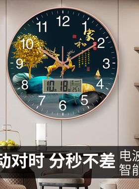 轻奢静音风景装饰挂钟2026新款创意钟表家用装饰钟自动对时电波钟