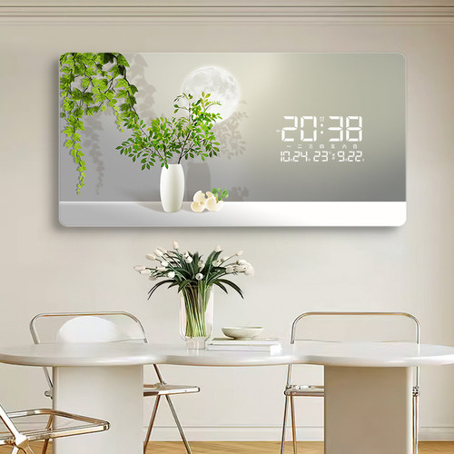 绿植雷达感应客厅装饰画电子挂钟