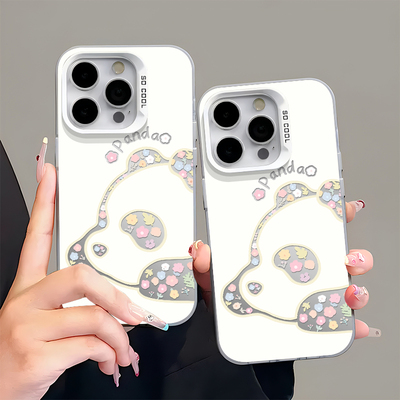 碎花趴趴熊猫适用苹果15promax手机壳16pro华为mate60新款pura70元气壳OPPOReno12/vivos19x100小米14超火套