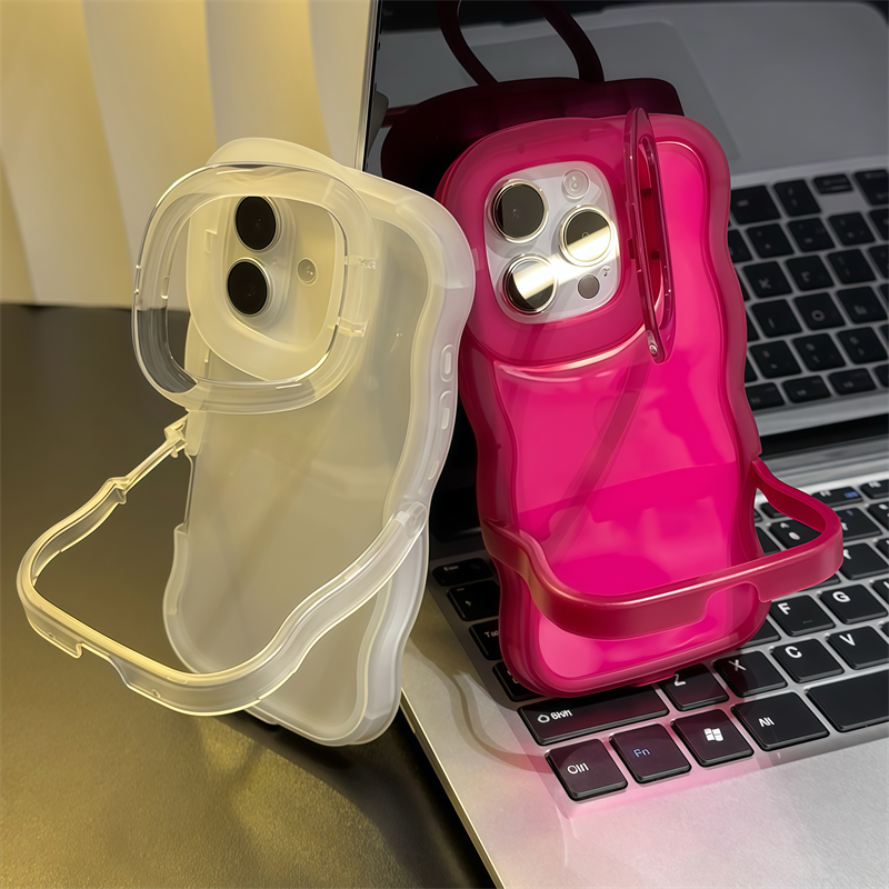 纯色隐藏式双支架适用于苹果15promax手机壳新女款iPhone14/13板凳双支架12promax软硅胶爆款防摔透明保护套