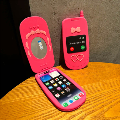 抖音同款高级感翻盖补妆镜造型大哥大软硅胶适用iphone16promax手机壳14/13/12苹果15promax防摔软套全包14pm
