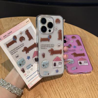 腊肠狗DIY贴纸手工滴胶立体小熊使用iPhone16promax手机壳新款15pro创意华为p70荣耀vivo小米OPPO防摔保护套