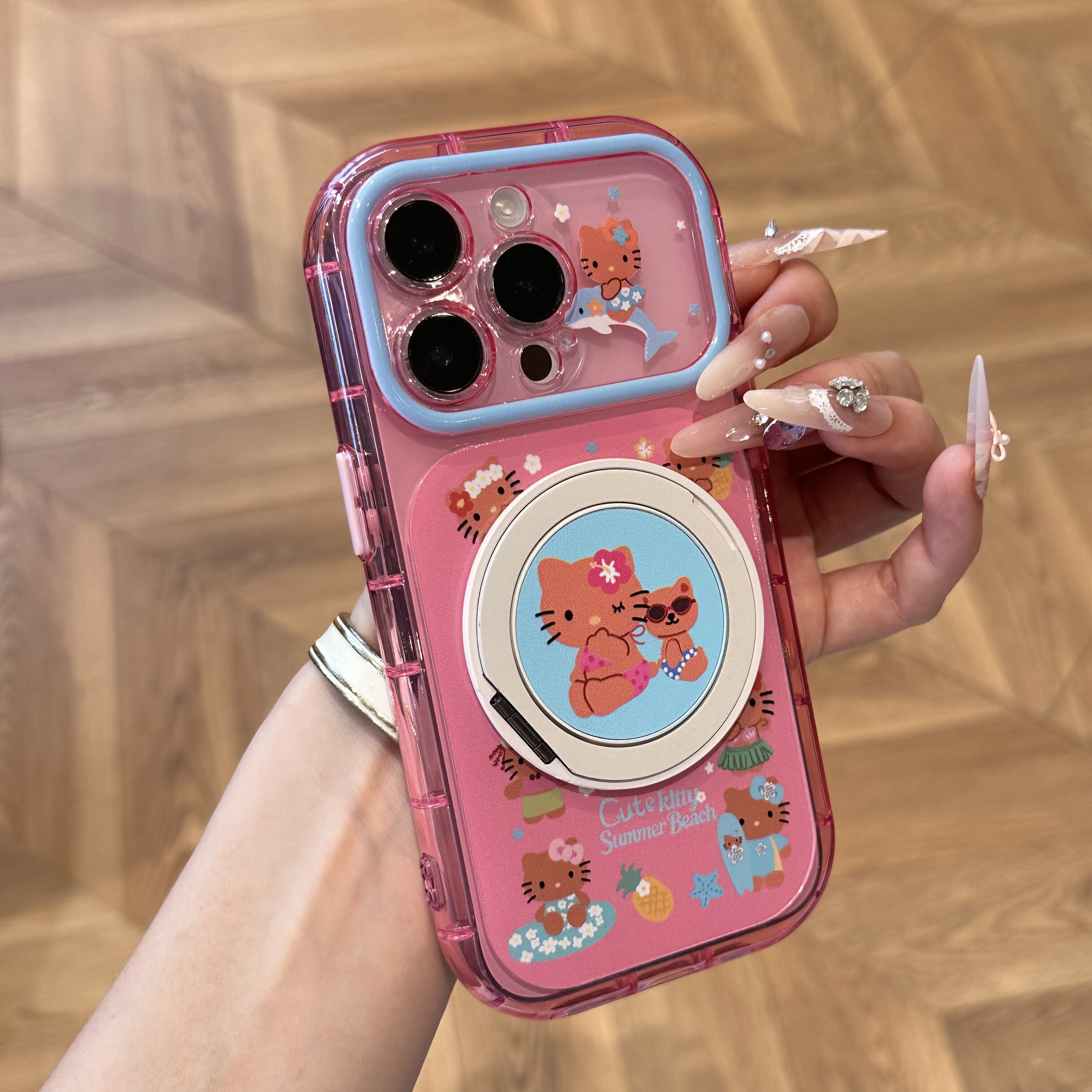 粉底黑皮海豚猫咪适用iPhone17promax旋转贴件手机壳苹果16pro新款彩虹壳大视窗13/14男女款防摔17pro手机套