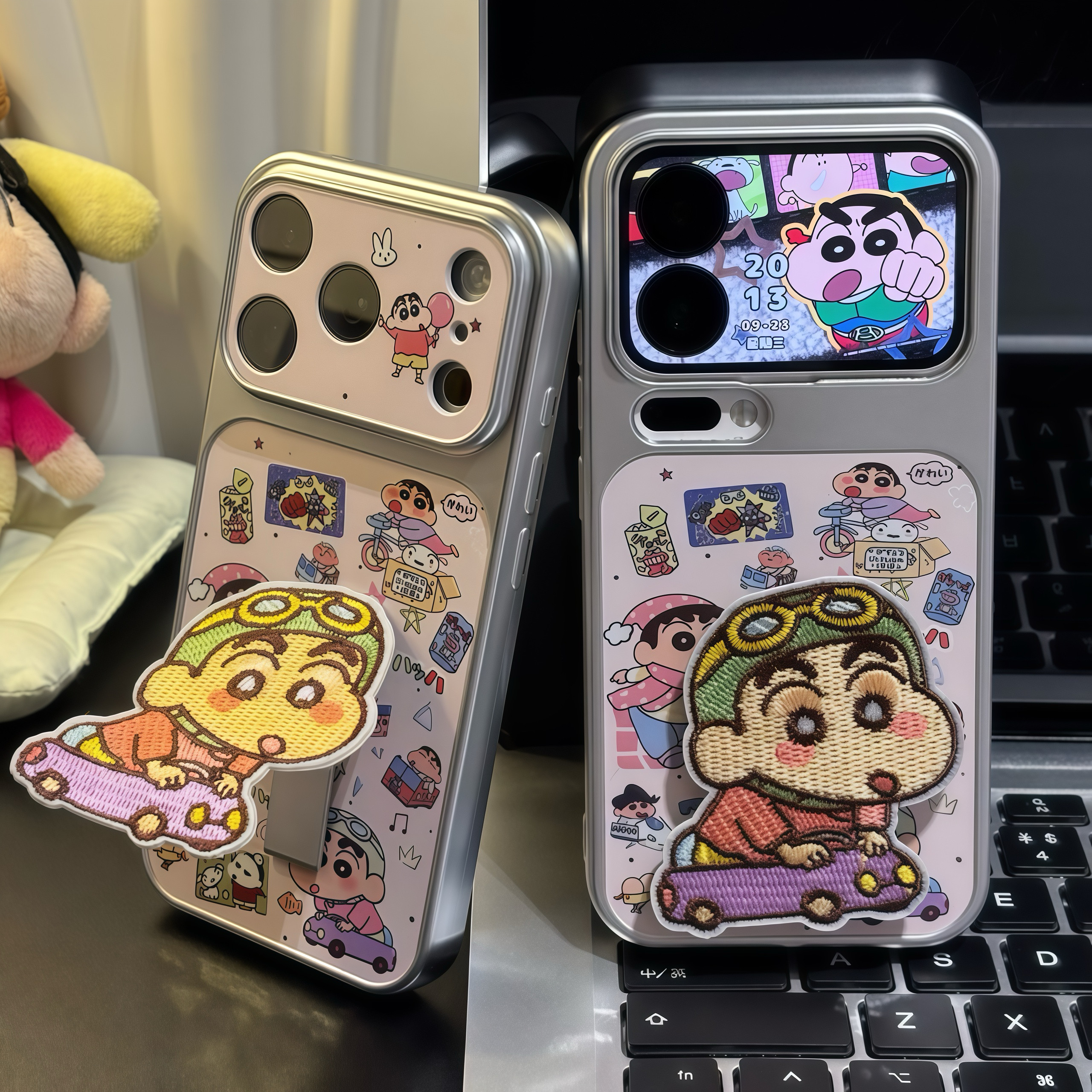 开车车小新适用iPhoneDuo苹果18promax折叠支架手机壳17Pro华为Mate80/70新款电镀秒变壳x300小米17pro手机套