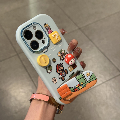 马里奥游戏适用苹果17promax手机壳16pro华为mate70新款镜面支架pura70马里四件套OPPOReno14/vivos30小米15