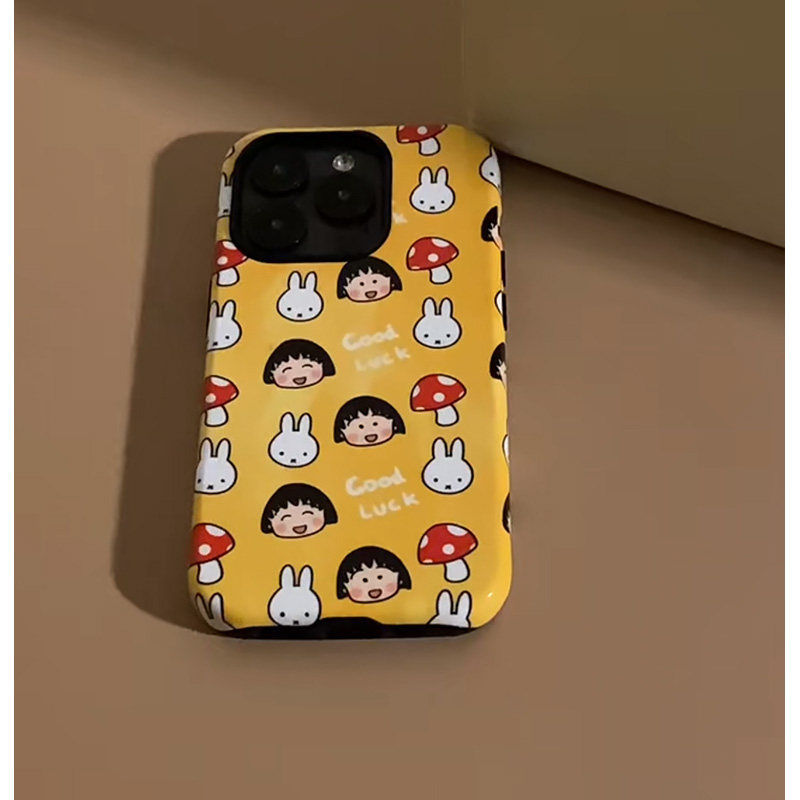 蘑菇樱桃小丸子适用苹果15手机壳iPhone16promax卡通华为mate70荣耀vivox200个性小米15菲林二合一防摔套OPPO