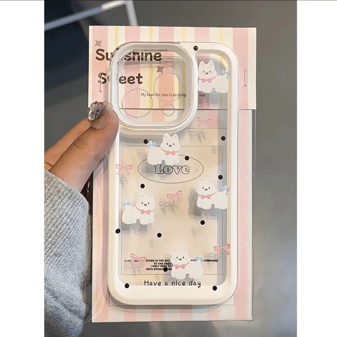 波点白狗适用苹果15手机壳12/11卡通vivox100透明红米note13防摔小米14一加套华为pura70荣耀100软壳OPPO硅胶