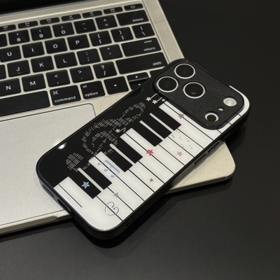 钢琴音符星星适用苹果17promax手机壳iphone16pro新款金属漆玻璃壳vivoS50华为mate80防摔软小米17pro男女款