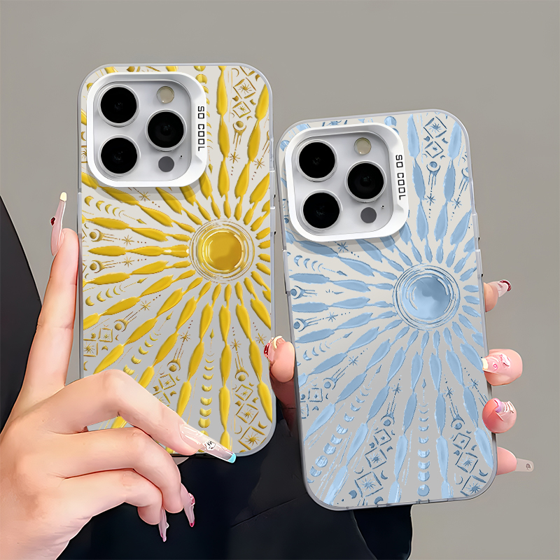 太阳图腾蓝色适用苹果15promax手机壳16pro华为mate60新款pura70元气壳OPPOReno12/vivos19x100女iQOO小米14