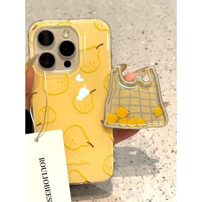 黄梨适用苹果16promax手机壳iphone13新款梨子摇摇乐15pro华为mate70荣耀vivox200小米15OPPO全包双层防摔软