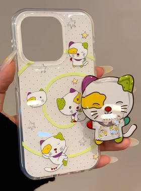 小怪猫咪适用苹果15promax手机壳16pro华为mate60新款摇摇乐支架pura70大孔白色OPPOReno12/vivos19x100小米