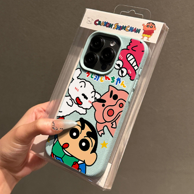 趣味新之助适用苹果15promax手机壳iphone14pro可爱卡通13软壳12女新款11荔枝纹肤感防摔max创意淡青色软套男