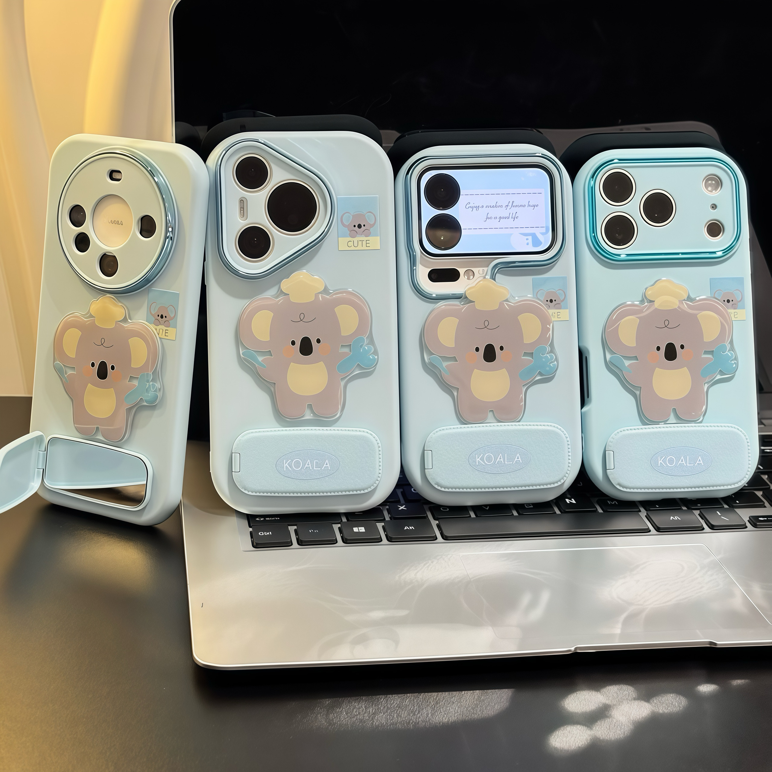 可爱叉子小考拉适用苹果17promax手机壳16pro华为mate70新款镜面支架Reno14金属小胖妹vivox300情侣小米17pro