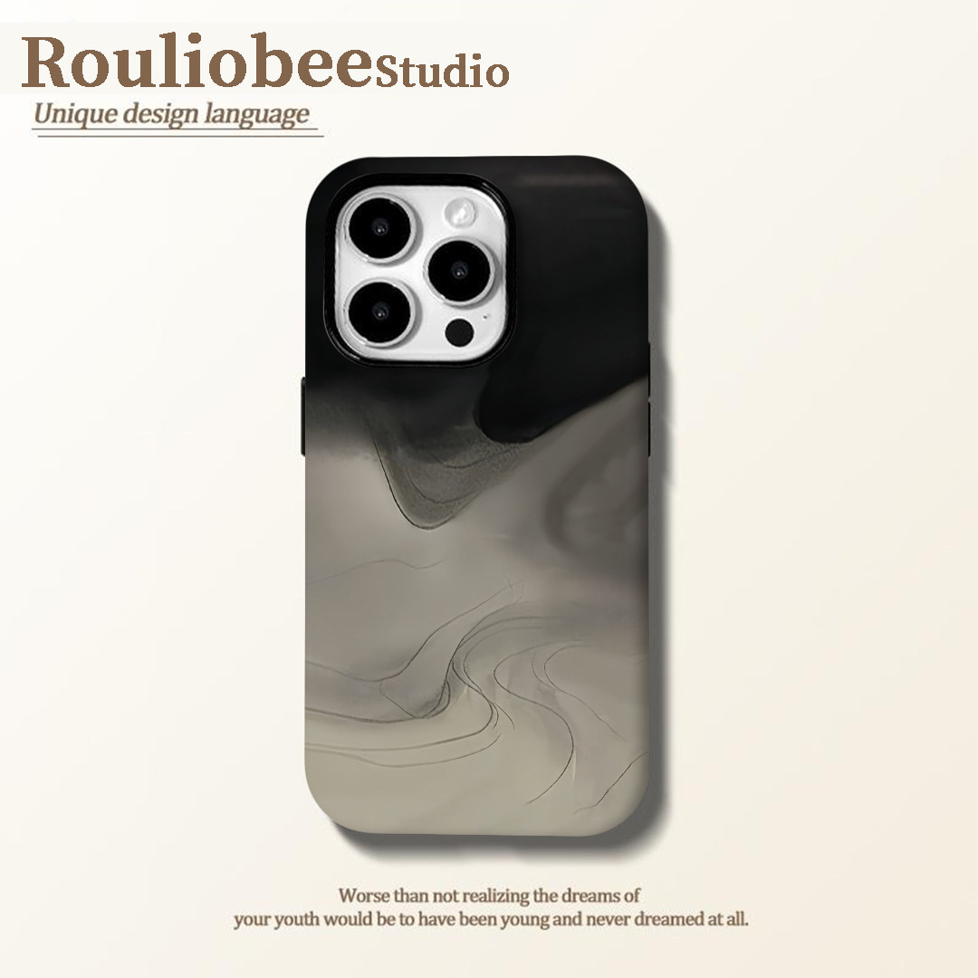 水墨晕染绿适用苹果15手机壳iPhone16promax卡通华为mate70荣耀vivo硬小米超火菲林二合一防摔套OPPO网红超火