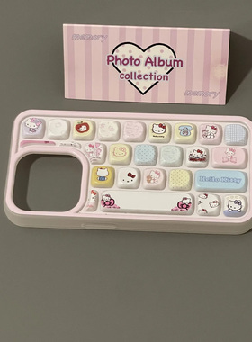 抖音同款ins立体键盘手机壳适用iphone15promax手机壳苹果16粉Kitty猫14pro可爱13新款15全包16pro防摔网红套