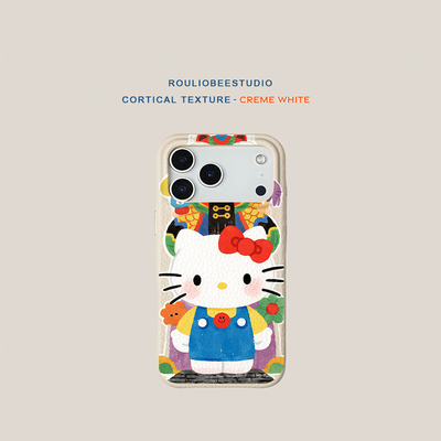可爱Kitty大门神适用iPhone17promax苹果16pro手机壳华为Mate80新款高颜值皮纹荣耀500多色vivox300小米17Pro
