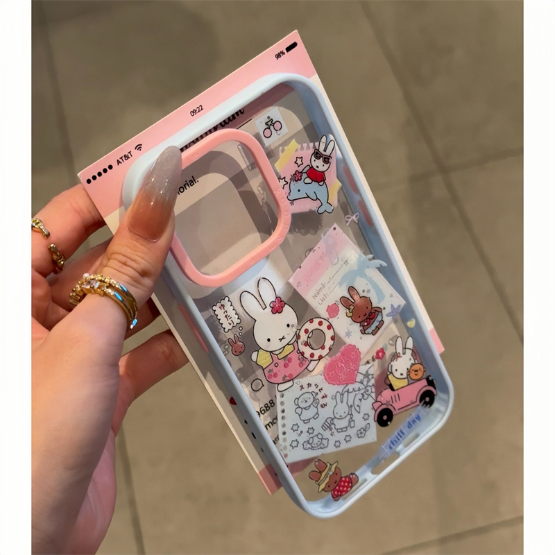 可爱兔子泳圈便利贴适用于iPhone16Promax手机壳苹果15卡通14女13plus可爱米菲兔趣味16Pro撞色边框12防摔套