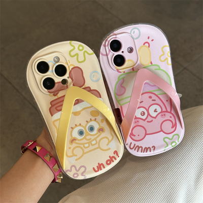 海绵宝宝人拖鞋适用iPhone16promax手机壳苹果15pro新款14promax小众13趣味12保护套11硅胶防摔15plus创意软
