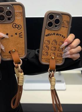 秋冬款美德拉kitty小表情适用苹果17proiPhone16promax手机壳华为pura70挂绳vivo小米14opporeno12防摔全包套