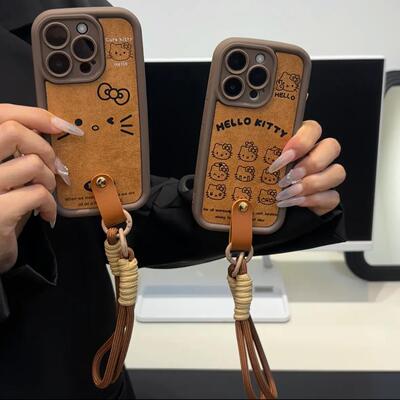 秋冬款美德拉kitty小表情适用苹果15proiPhone16promax手机壳华为pura70挂绳vivo小米14opporeno12防摔全包套