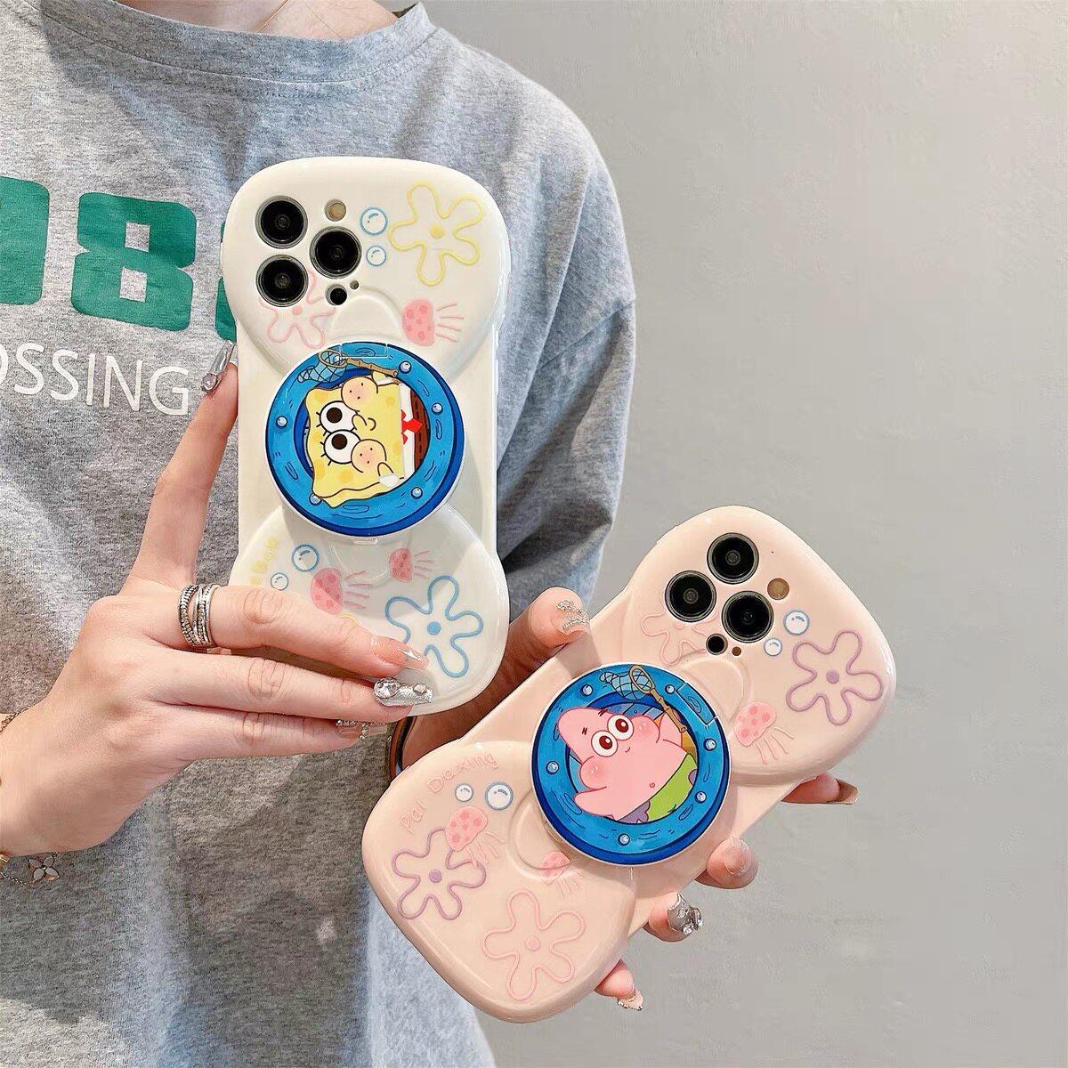 卡通可爱海绵宝宝派大星15创意12蝴蝶结手机套小众11翻盖镜面13pro