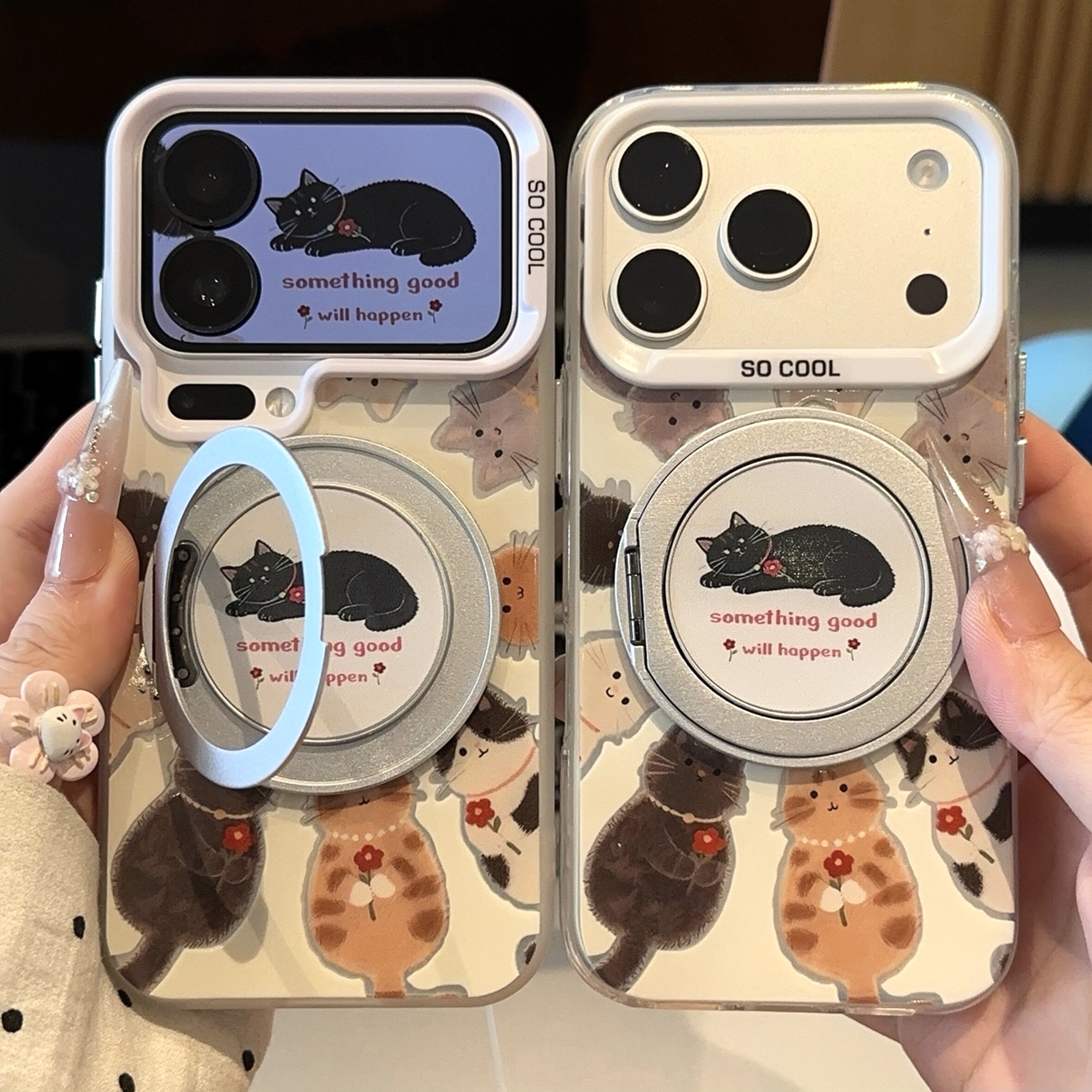 围圈圈猫咪适用苹果手机壳17promax旋转支架手机壳iphone16华为mate80/70新款磨砂彩银vivox300防摔小米17pro