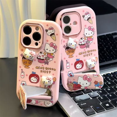 苹果蛋糕Kitty适用苹果17promax手机壳16pro华为mate70新款kt贴件镜面支架OPPOReno14防摔小胖妹vivos30小米