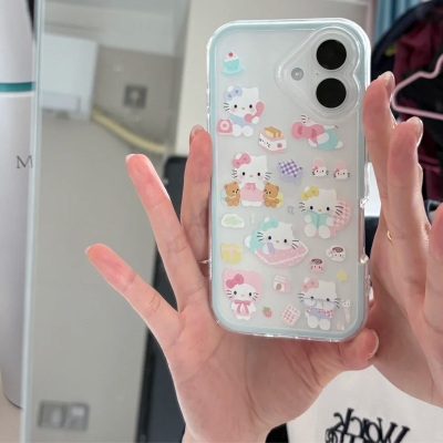 三合一炫彩电话甜品凯蒂适用苹果16promax手机壳iPhone15promax高级感14plus新款13粉色12/11透明保护套14Pro